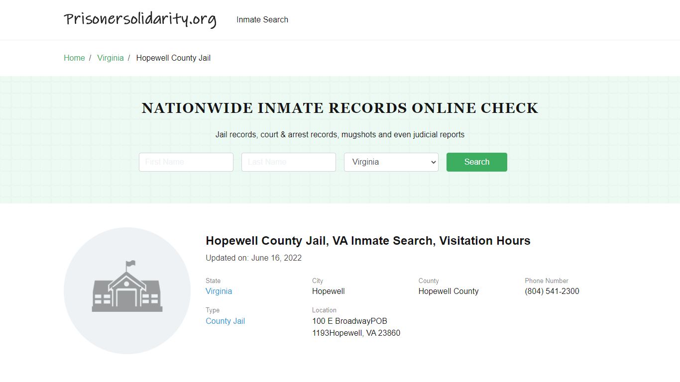 Hopewell County Jail, VA Inmate Search, Visitation Hours