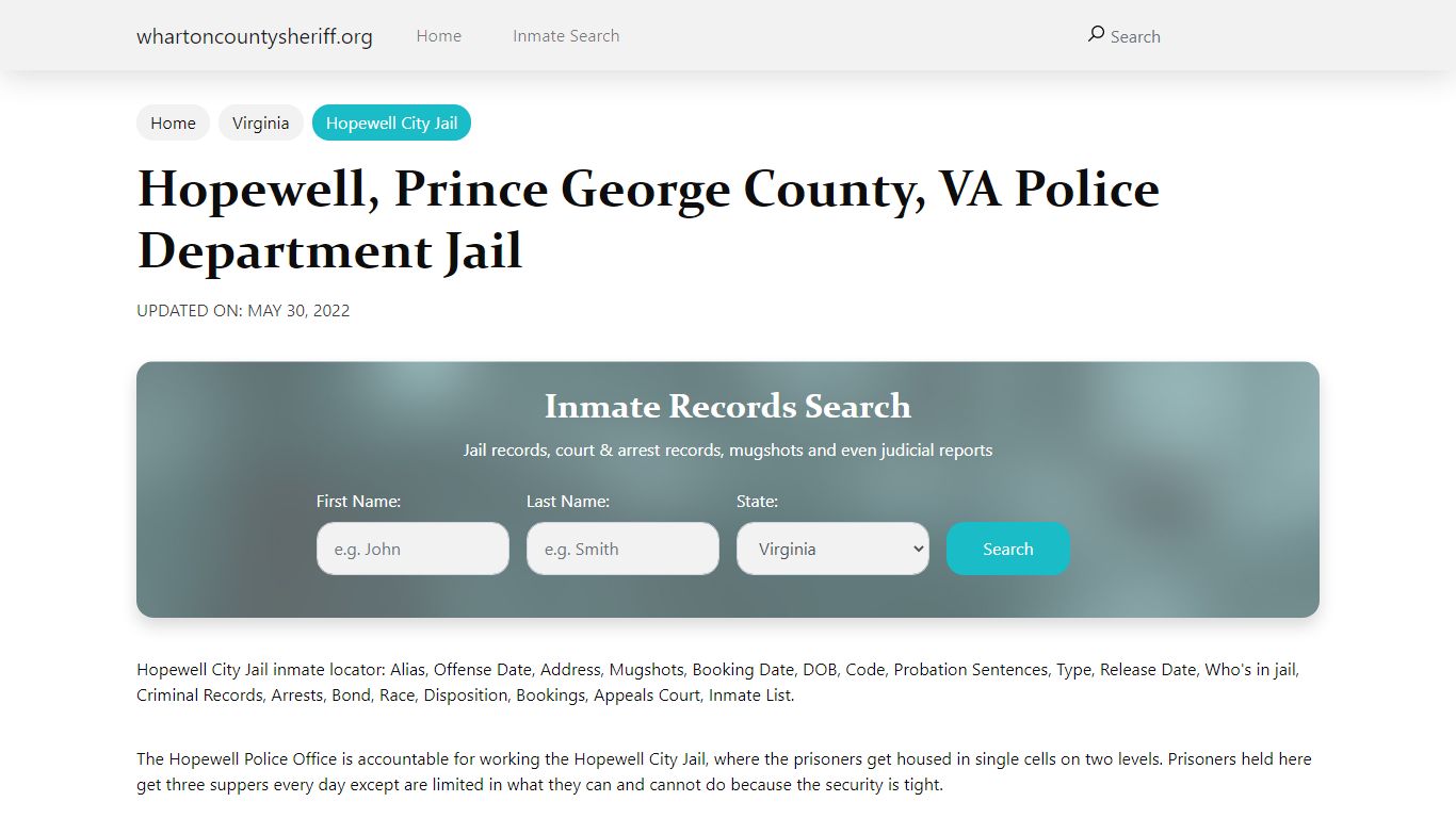 Hopewell, VA City Jail Inmates, Arrests - Wharton County Sheriff