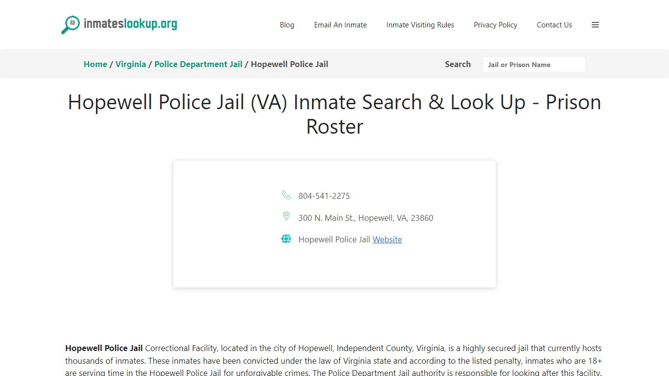 Hopewell Police Jail (VA) Inmate Search & Look Up - Prison Roster